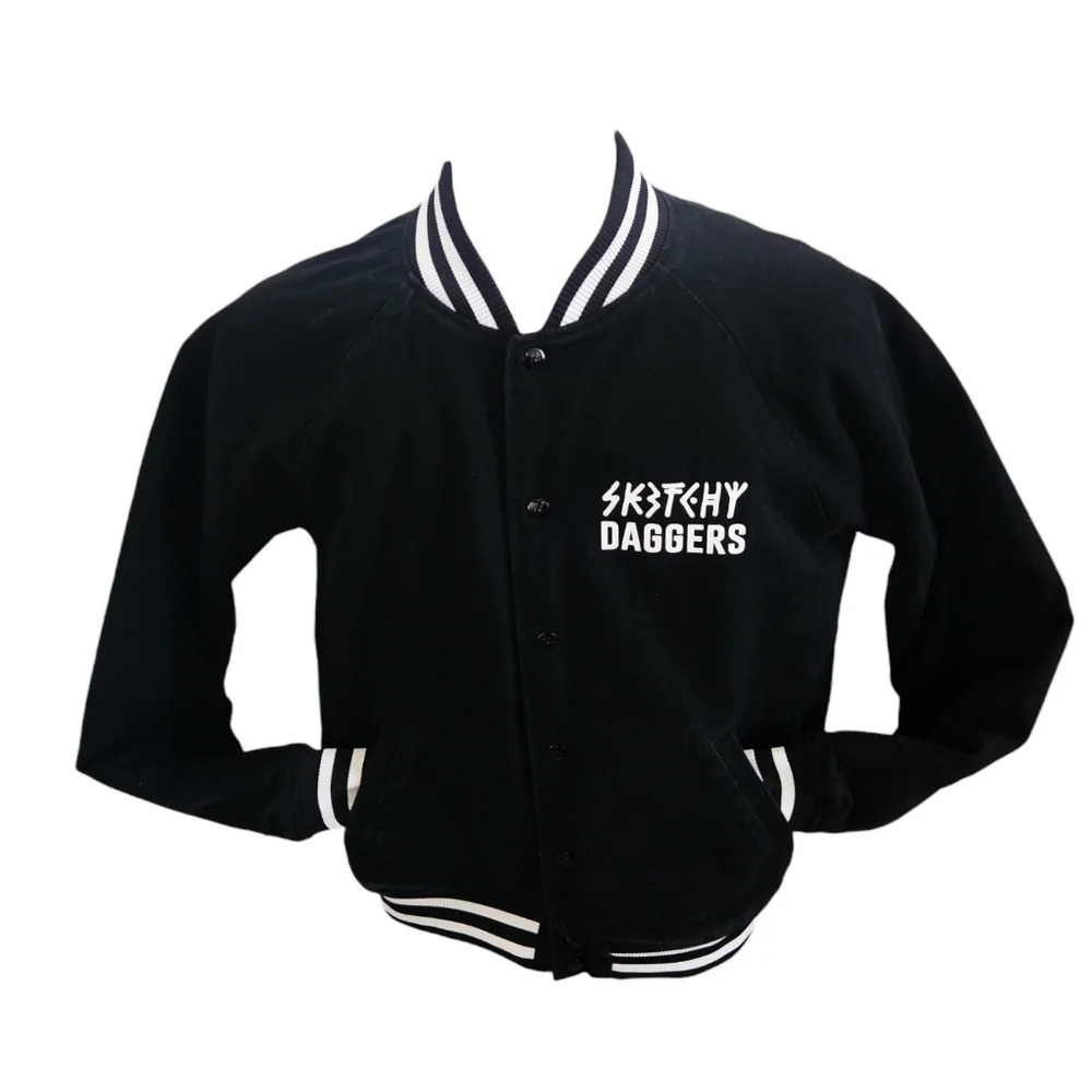 Sketchy Tank x Swallows & Daggers Varsity Jacket extremely Rare Exclusive Black - Picture 2 of 12